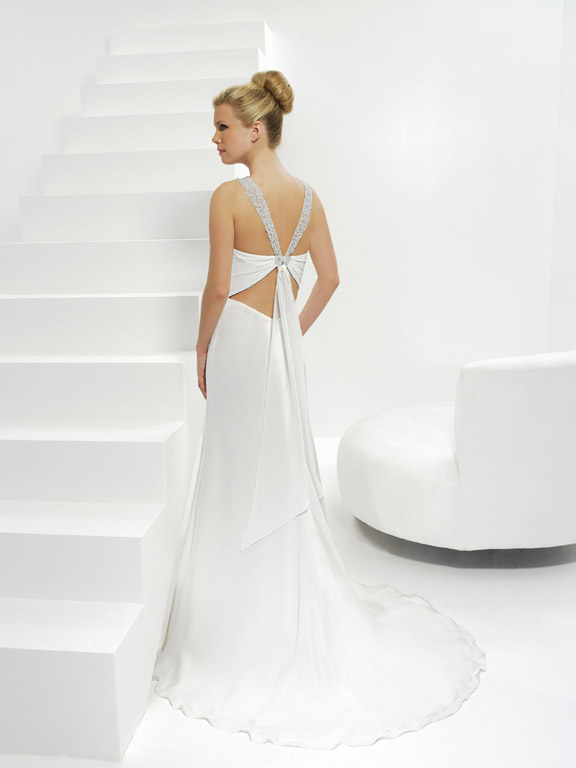 Orifashion HandmadeSilk Chiffon Wedding Dress with Jeweled Strap