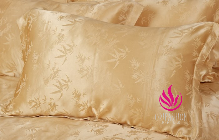 Orifashion Silk Bedding 4PCS Set Jacquard Bamboo Leaves Queen Si