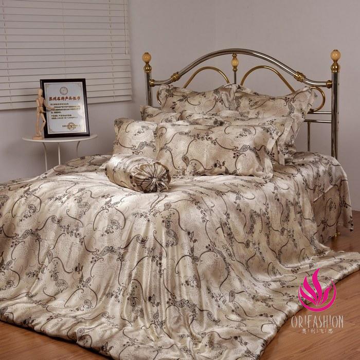 Orifashion Silk Bedding 6PCS Set Printed Floral Pattern King Siz - Click Image to Close