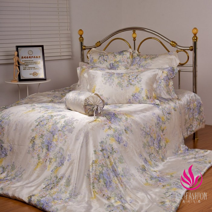 Orifashion Silk Bedding 6PCS Set Printed Floral Pattern King Siz - Click Image to Close