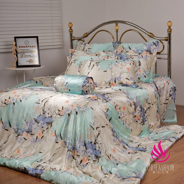 Orifashion Silk Bedding 6PCS Set Printed Floral Pattern King Siz