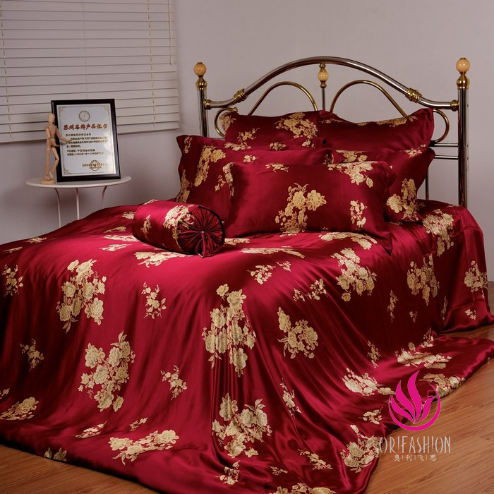 Orifashion Silk Bedding 8PCS Set Printed Floral Pattern King Siz