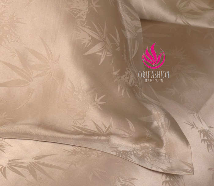 Orifashion Silk Bedding 6PCS Set Jacquard Bamboo Leaves Queen Si - Click Image to Close