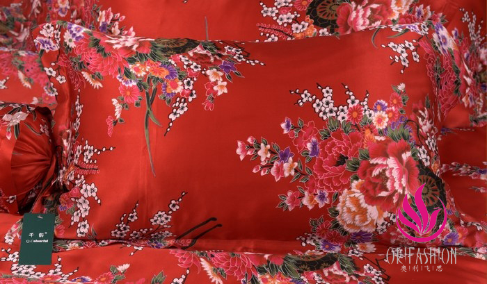 Orifashion Silk Bedding 4PCS Set Printed Floral Patterns Queen S