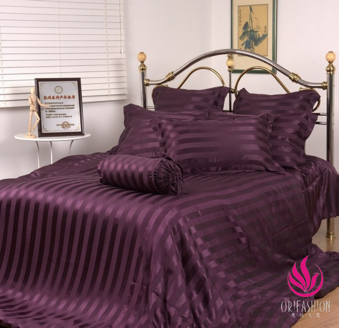 Orifashion Silk Bedding 8PCS Set Jacquard Stripes Queen Size BSS