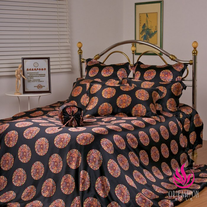 Orifashion Silk Bedding 6PCS Set Printed Circle Pattern King Siz