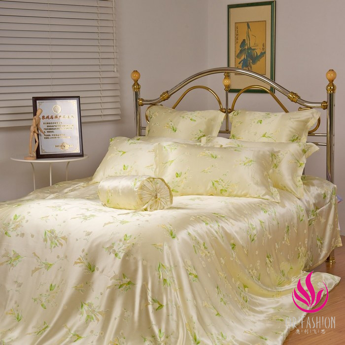 Orifashion Silk Bedding 6PCS Set Printed Floral Patterns Queen S - Click Image to Close