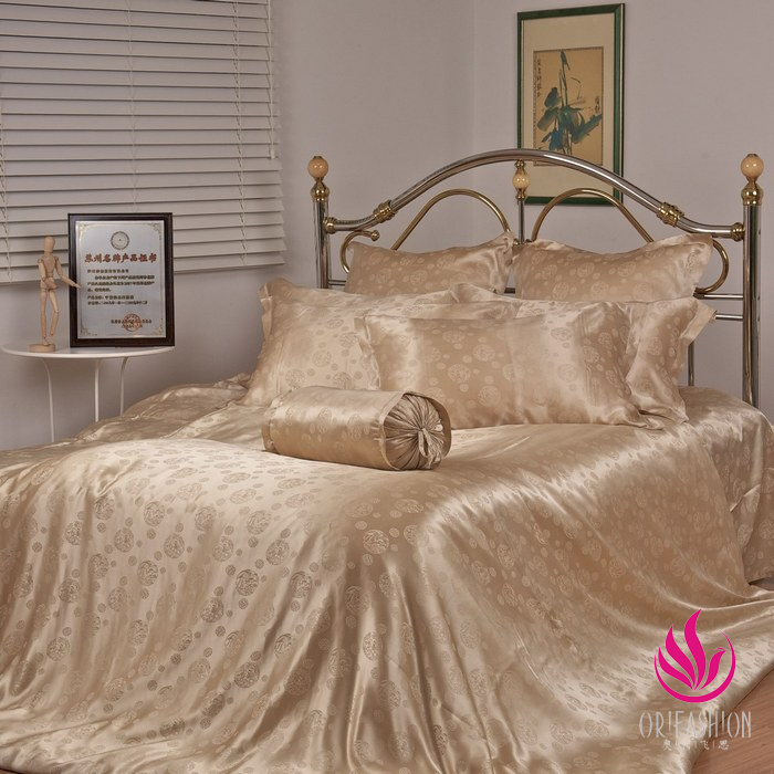 Orifashion Silk Bed Sheet Jacquard Auspicious Totem Queen Size S - Click Image to Close