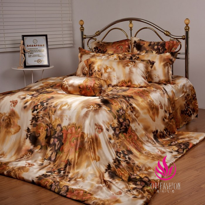 Silk Charmeuse Duvet Cover Printed Floral Patterns SDV008 - Click Image to Close