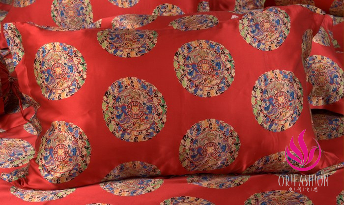 Orifashion Silk Pillow Sham Printed with Auspicious Totem (set o
