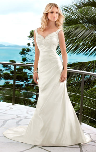 Handmade slim A-line lace straps Bridal Gown/ Wedding Dress SG06